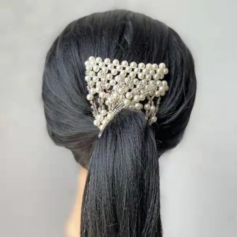 Lovef Easy Comb Easy Magic Hair Comb Stretchy Beaded Hair Comb in Assorted Color Beads with Pearl for Women (White) - Image 4